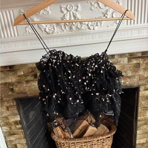 Black Ruffled Spaghetti Strap Top